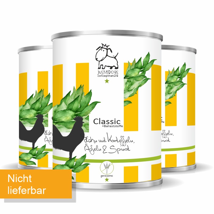 Classic +Ballaststoffe Huhn mit Kartoffeln, Äpfeln & Spinat, getreidefrei