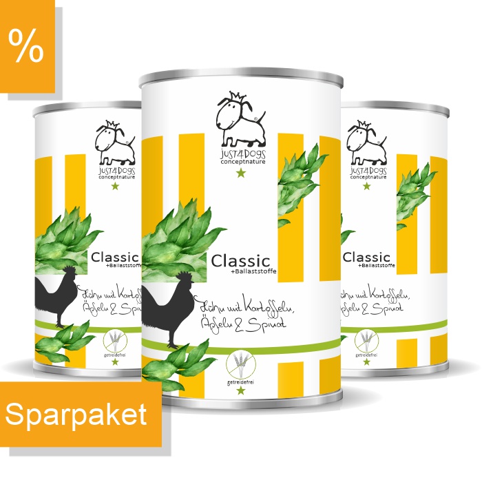 Classic +Ballaststoffe Huhn mit Kartoffeln, Äpfeln & Spinat, getreidefrei