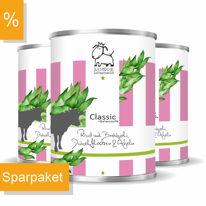 Classic +Ballaststoffe Rind mit Dinkelflocken, Brokkoli & Apfel