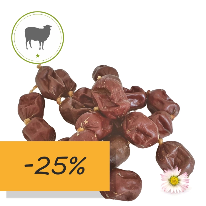 Mini Lammwürstl aus purem Lammfleisch verfeinert mit gesunden Brennnesseln - Kauartikel für Hunde