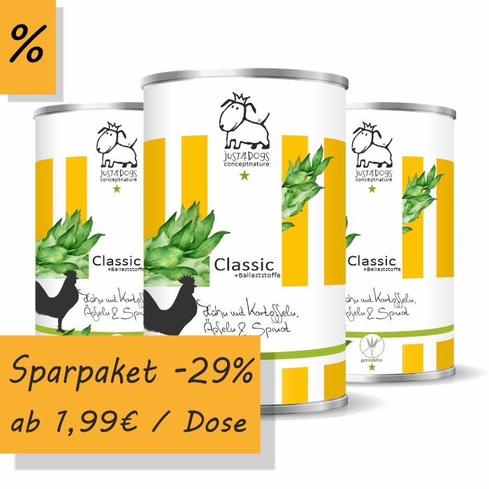 Classic +Ballaststoffe Huhn mit Kartoffeln, Äpfeln & Spinat, getreidefrei