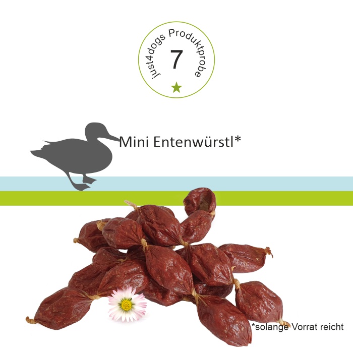 Probepackung Mini Entenwürstl aus purem Entenfleisch mit Äpfeln & Kokosflocken verfeinert - Kauartikel für Hunde