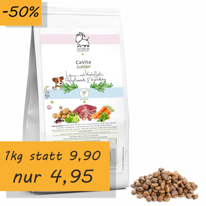 CaVita Junior 1kg - Lamm mit Kartoffeln, Apfelmark & Karotten - getreidefrei