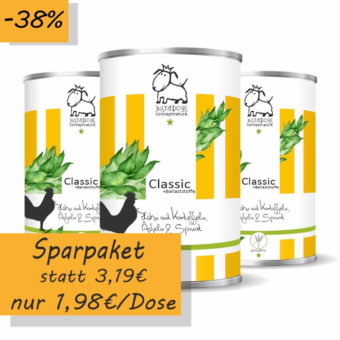 Classic +Ballaststoffe Huhn mit Kartoffeln, Äpfeln & Spinat, getreidefrei