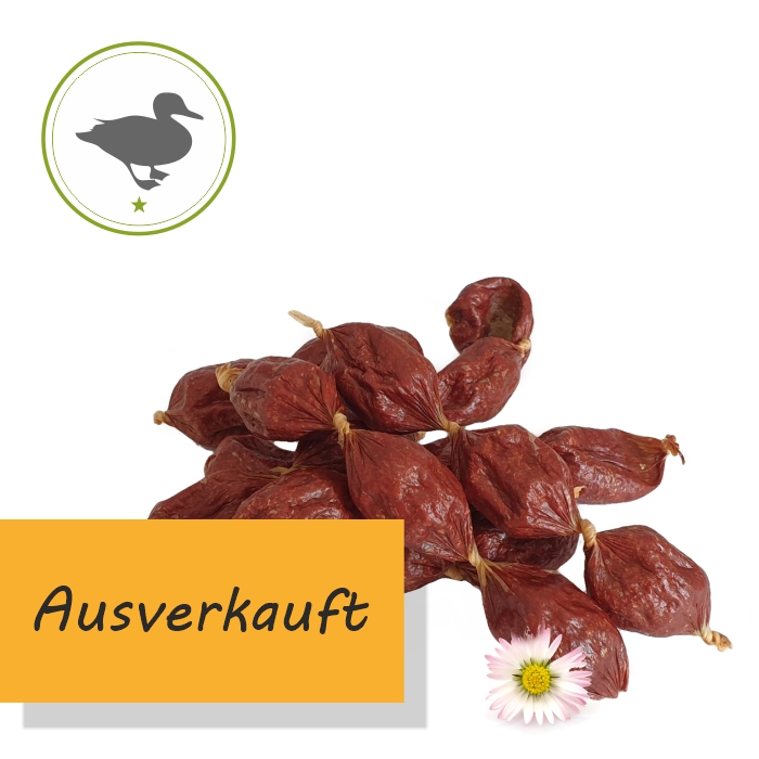 Mini Entenwürstl aus purem Entenfleisch mit Äpfeln & Kokosflocken verfeinert - Kauartikel für Hunde