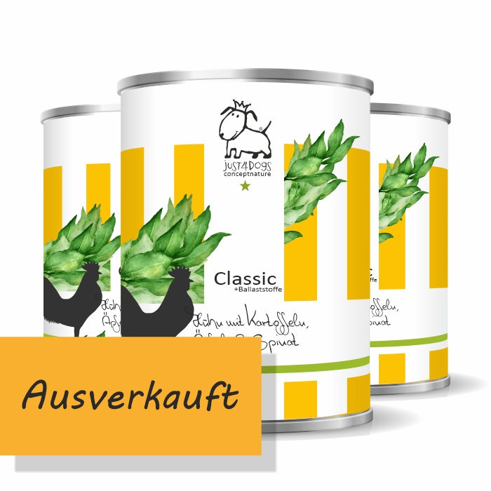 Classic +Ballaststoffe Huhn mit Kartoffeln, Äpfeln & Spinat, getreidefrei