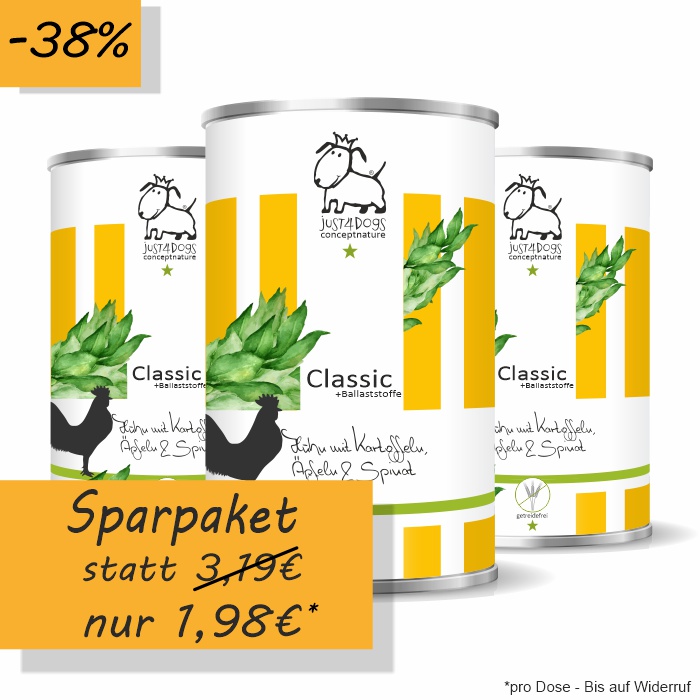 Classic +Ballaststoffe Huhn mit Kartoffeln, Äpfeln & Spinat, getreidefrei