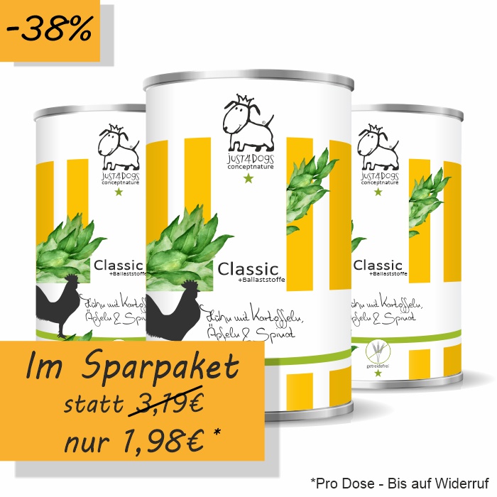 Classic +Ballaststoffe Huhn mit Kartoffeln, &Auml;pfeln & Spinat, getreidefrei